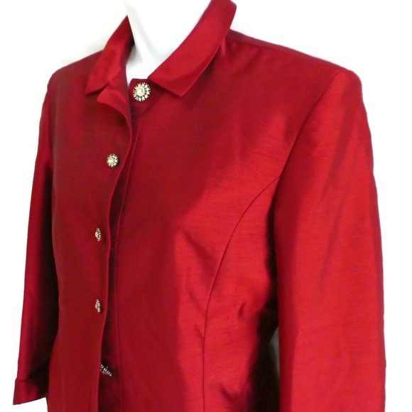Vintage 90s Y2K Red Blazer Red Rhinestone Jewel Stone Buttons Lined Princess 6 - Picture 6 of 14